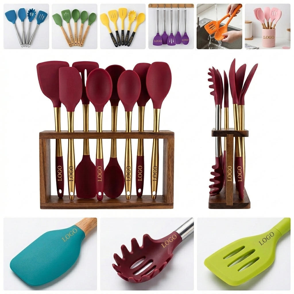Premium 12-Piece Multi-Color Kitchen Utensil Set with Stainless Steel & Gold Handles