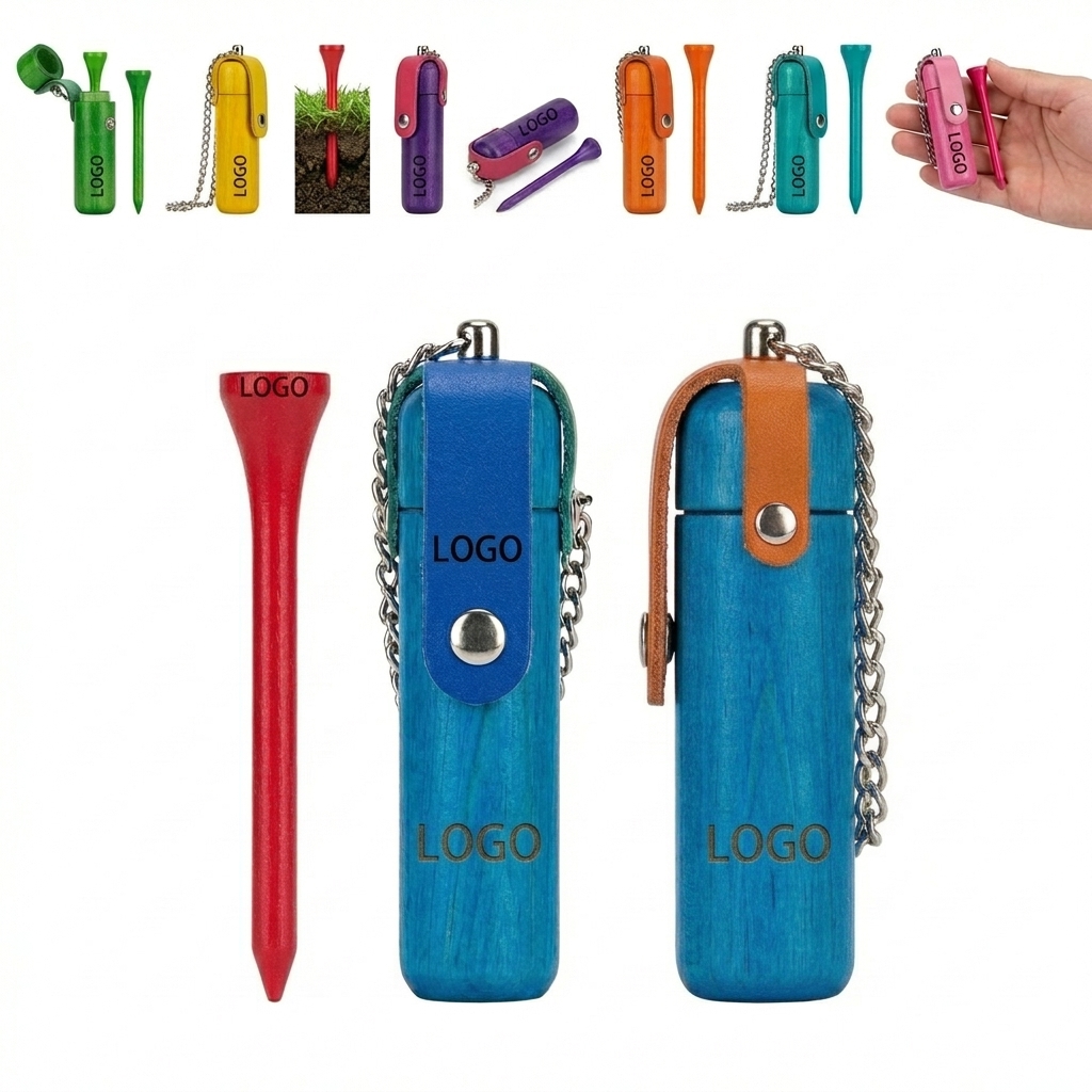 Single-Slot Bamboo Tee Caddy with Detachable Chain