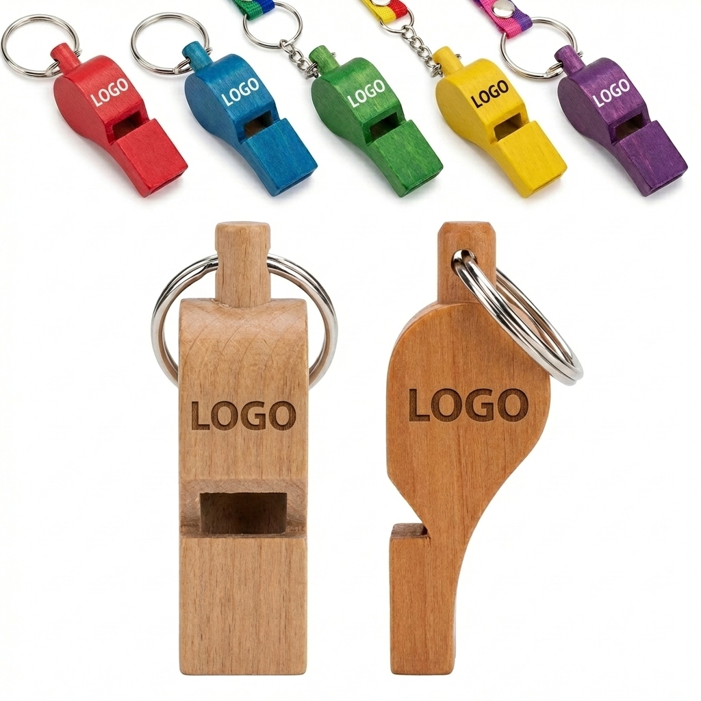 Natural Wood Train Whistle Keychain - Portable Eco-Friendly Sound Tool & Gift