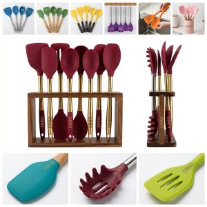 Premium 12-Piece Multi-Color Kitchen Utensil Set with Stainless Steel & Gold Handles