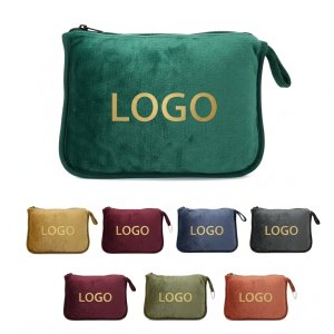 Compact Carry-On Fleece Blanket and Pillow Set with Storage Case