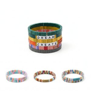 Personalized Zinc Alloy Letter Bead Bracelet - Custom Name Elastic Stretch Band