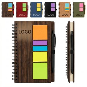 Sustainable Bamboo Notebook Set with Pen & 5-Color Earth-Tone Sticky Notes