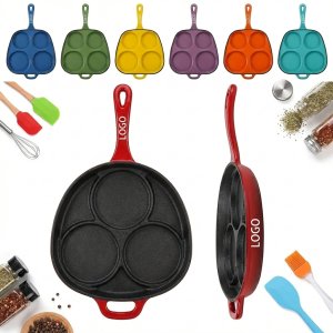 Cast Iron 4-Well Pancake and Egg Pan with Colorful Enamel Coating