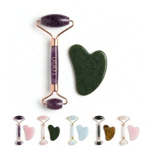 Crystal & Jade Facial Massage Set – Multi-Stone Roller and Gua Sha Kit