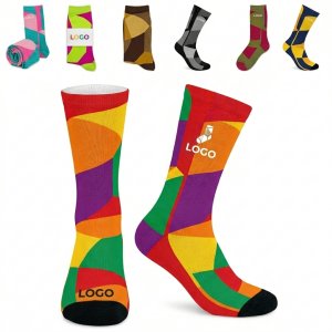 Full Color Custom Dye Sublimation Crew Socks with Black Toe Accent