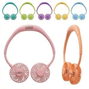 DUAL BREEZE Hands-Free Neck Fan with Rainbow LED Lighting & Rechargeable Battery