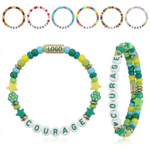 Personalized Polymer Clay Word Bracelet - Custom Name & Date Beaded Bracelet for Women